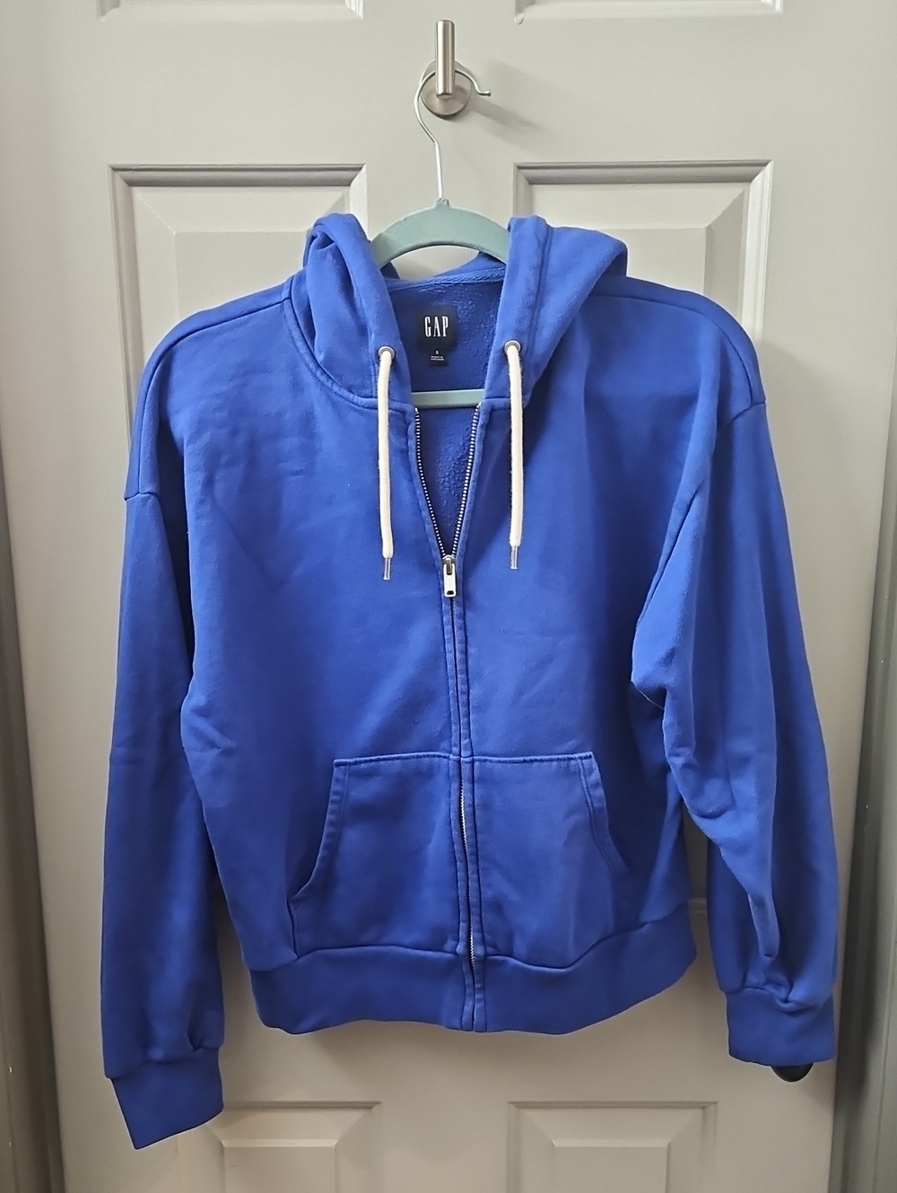 GAP Bold Blue Full-Zip Hoodie with White Drawstrings
